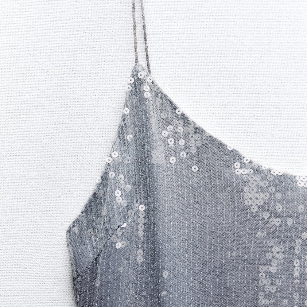 Zara NWT sequin midi dress silver - Picture 5 of 11
